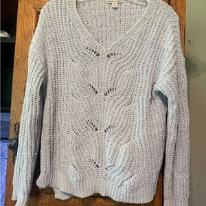 Moral Fiber Gray V-Neck Sweater with Cable Knit Design